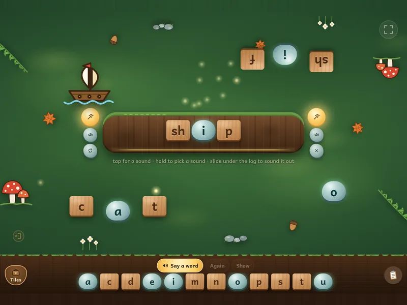 Phonogram Table: letter stones dragged together to build a word.